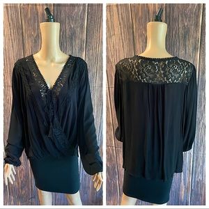 Xhilaration size XXL black floral lace boho flowy long sleeve peasant top